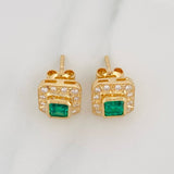 Topos Halo Cuadrado Esmeraldas 1qts Diamantes 24pts 5.95g / in / 9.8mm Oro Amarillo 18K