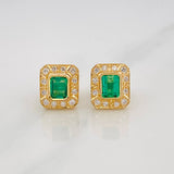 Topos Halo Cuadrado Esmeraldas 1qts Diamantes 24pts 5.95g / in / 9.8mm Oro Amarillo 18K