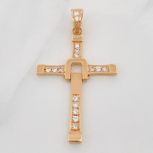 Dije Cruz Articulada Diamantes 36pts 8.25g / 2 1/4 in Oro Amarillo 18K