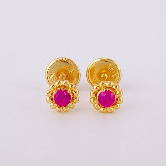 Sunflower Flower Stud Earrings 0.8gr / 5mm Yellow Gold 18K