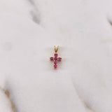 Dije Cruz 0.5gr / 1.4cm / Rubíes 22pts Oro Amarillo 18K &