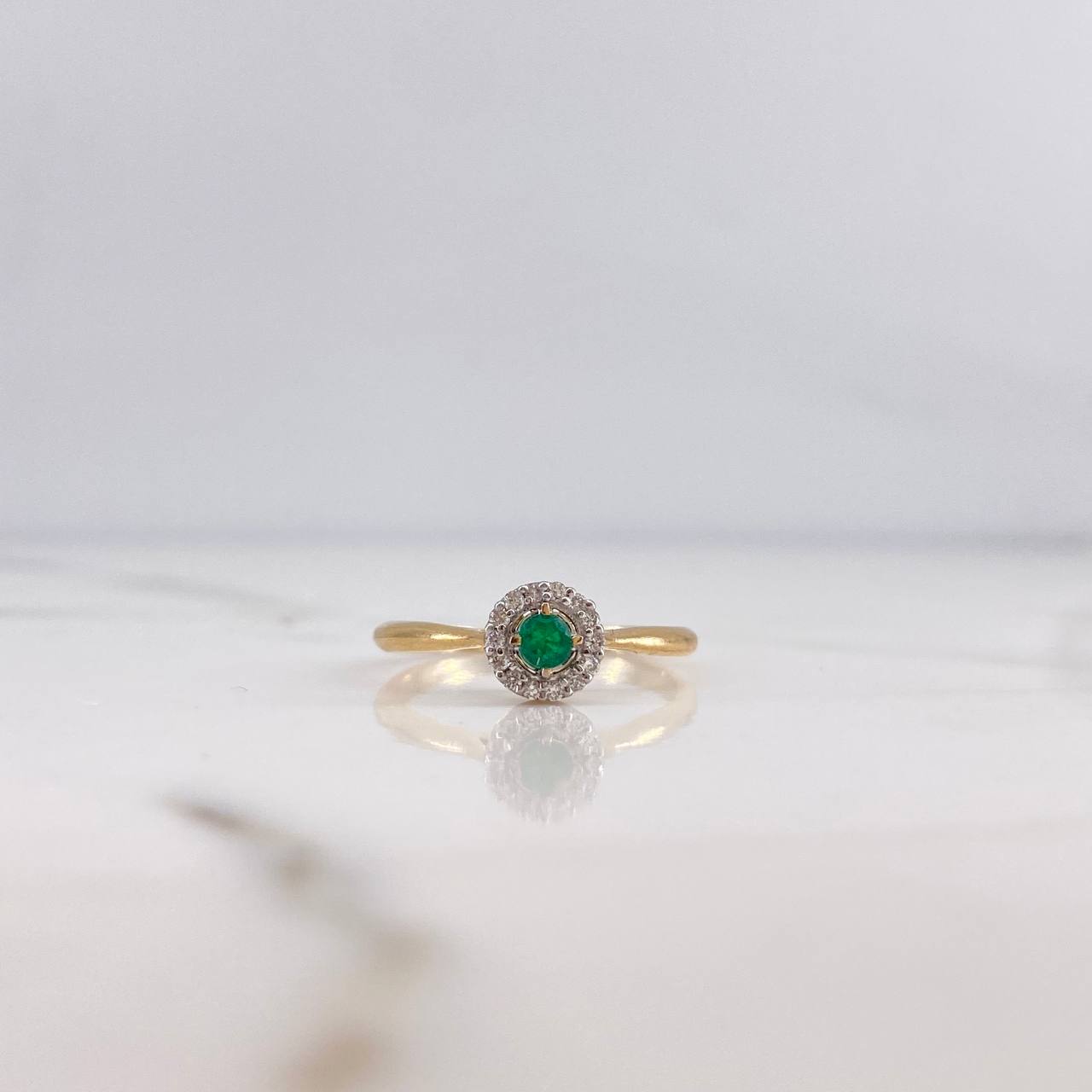 Solitaire Solitaire Halo 1.75gr / T5 / Emerald 08pts Diamonds 07pts 18K Yellow Gold (Jewel) &