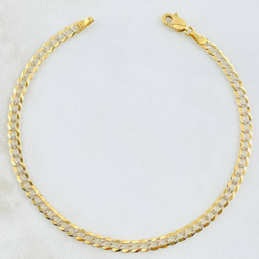 Cuban Links Bracelet 3.1gr / 7 in / 3.2mm Two Yellow White Gold +3 18K