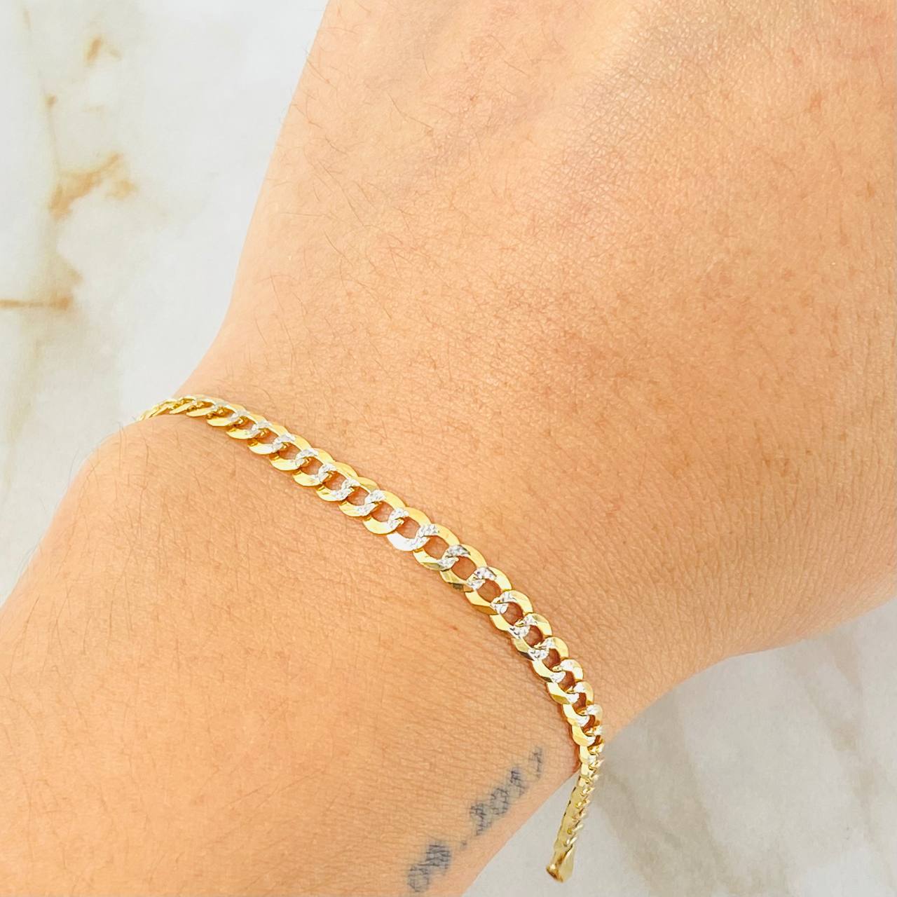 Cuban Links Bracelet 3.1gr / 7 in / 3.2mm Two Yellow White Gold +3 18K
