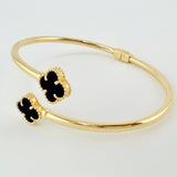 Pulso Aro Trebol Onix Negro 9.25gr / 7 1/2 in / 3mm Oro Amarillo Nac.Esp. 18K