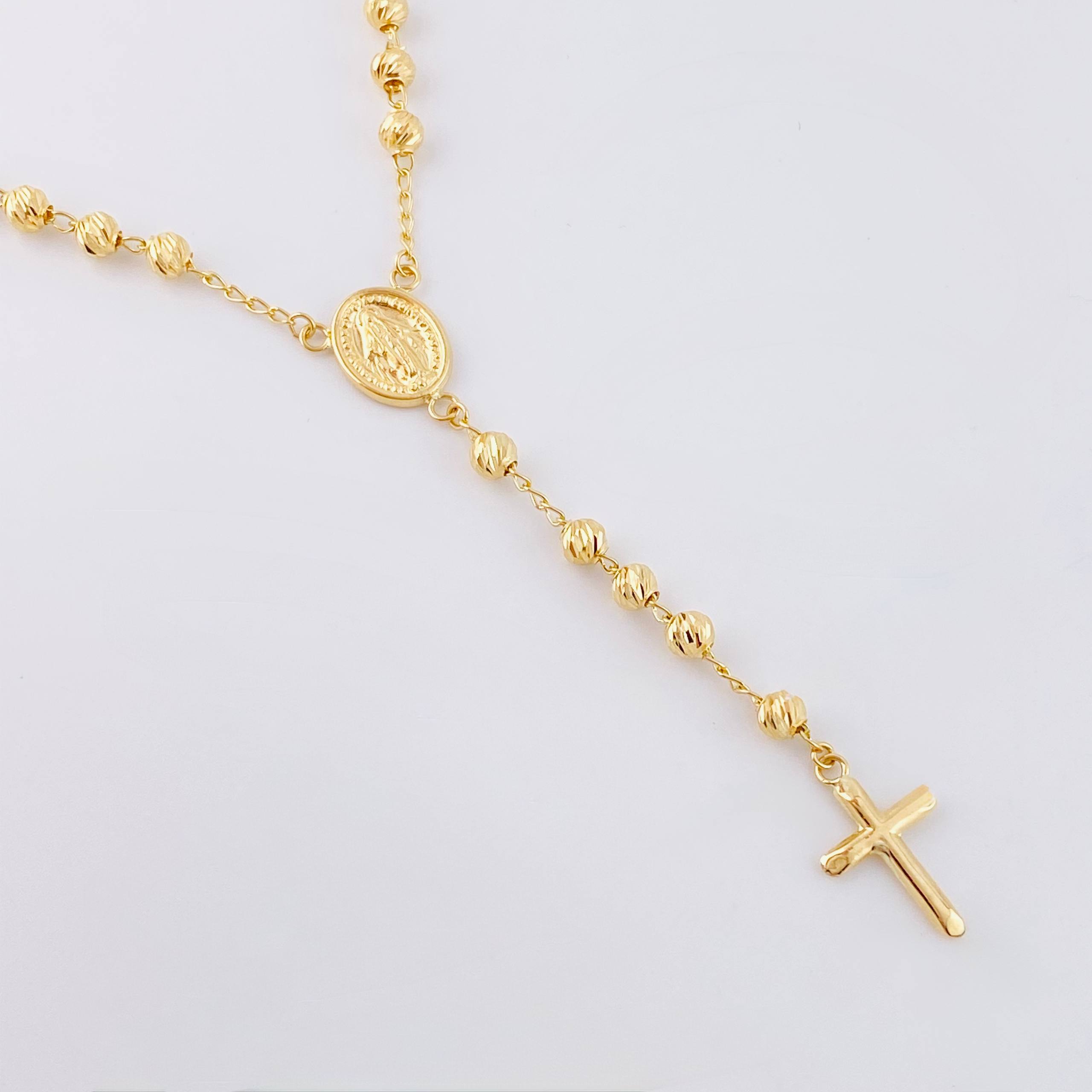 Rosario Virgen Milagrosa Cruz Lisa 10gr / 19 3/4 in / 4mm Oro Amarillo 18K