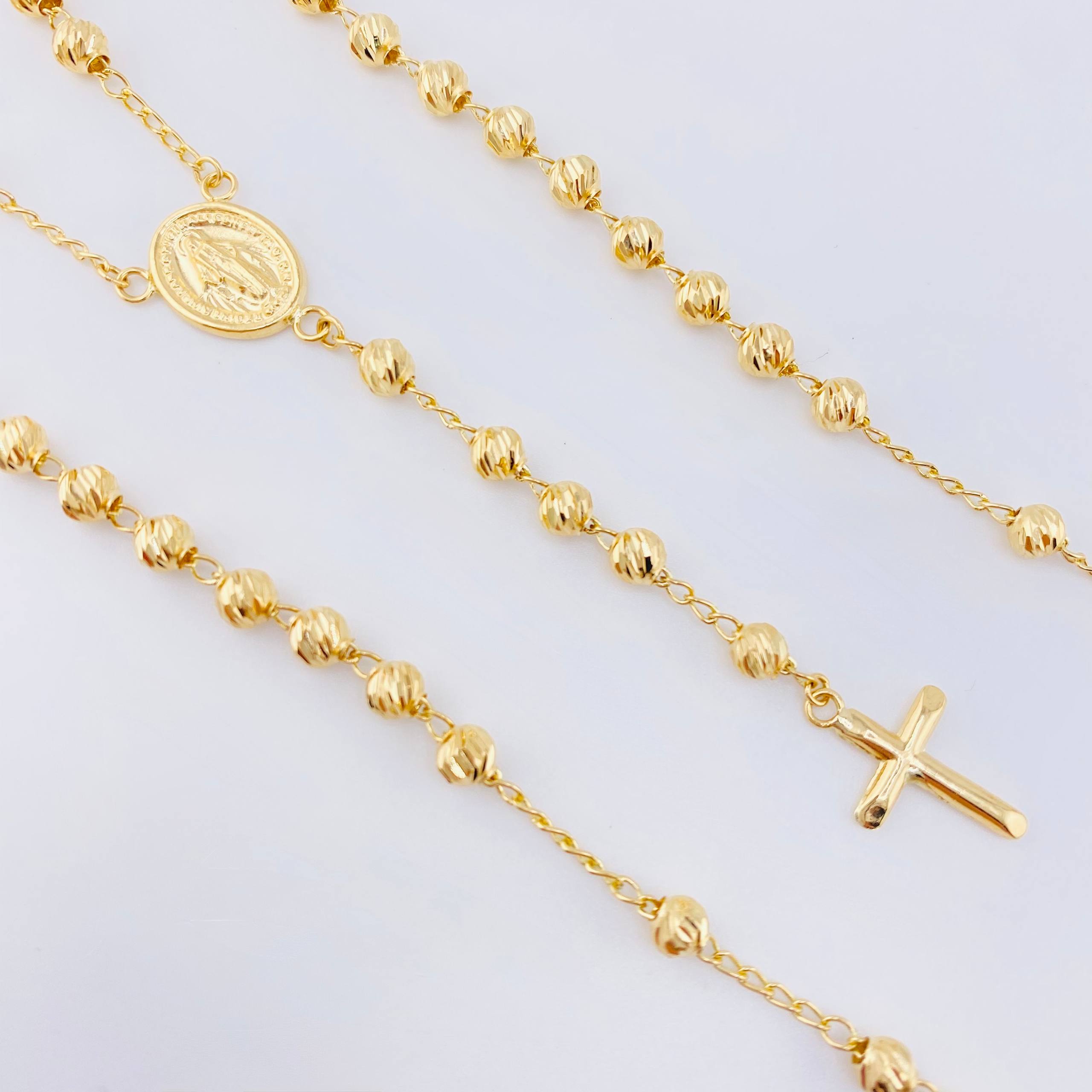 Rosario Virgen Milagrosa Cruz Lisa 10gr / 19 3/4 in / 4mm Oro Amarillo 18K