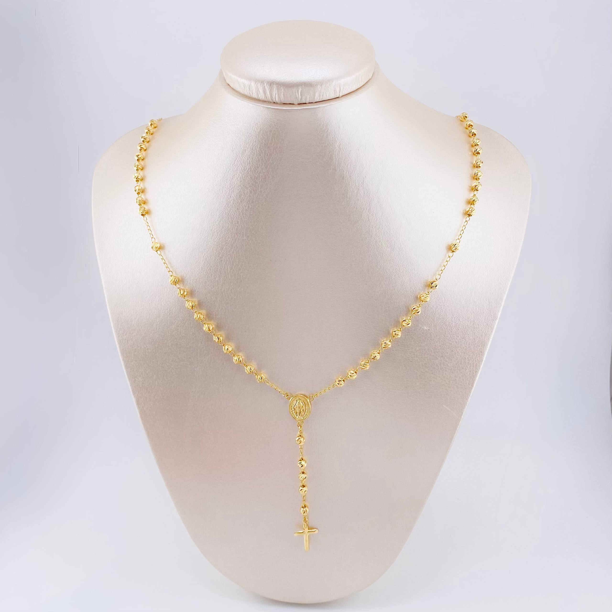 Rosario Virgen Milagrosa Cruz Lisa 10gr / 19 3/4 in / 4mm Oro Amarillo 18K