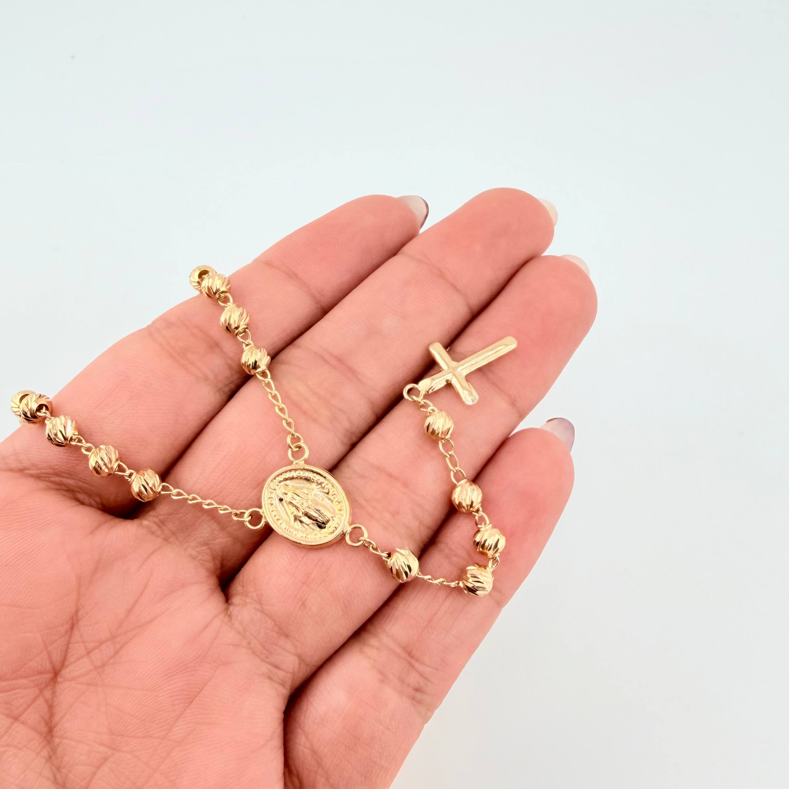 Rosario Virgen Milagrosa Cruz Lisa 10gr / 19 3/4 in / 4mm Oro Amarillo 18K