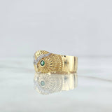 Owl Ring 4.85gr / T9 1/4 / White Zircons Green Eyes 18K Yellow Gold ©