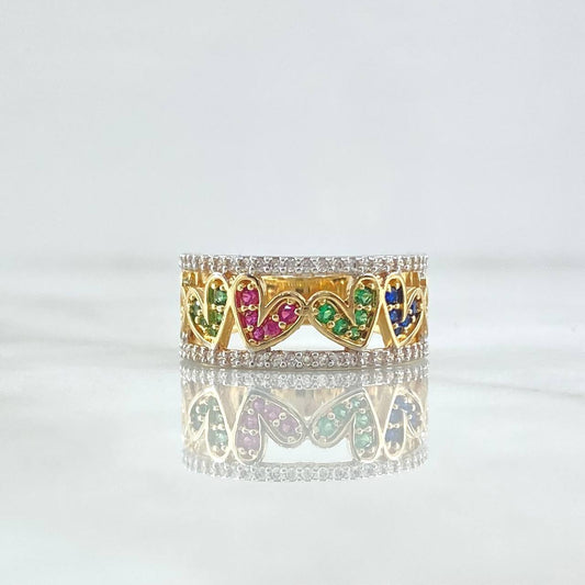 Hearts Ring 5.05gr / Size 7 / Multicolor Zircons 18K Yellow Gold ©
