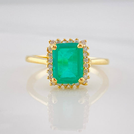 Square Solitaire Emerald Ring 1.67cts Diamonds 15pts 3.1g / T6 Yellow Gold 18K