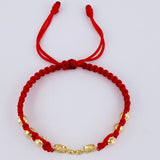 Pulsera Tejida Roja Herraje Familia- Bolas 5Mm / 6 Und Oro Amarillo 18K (A.C)