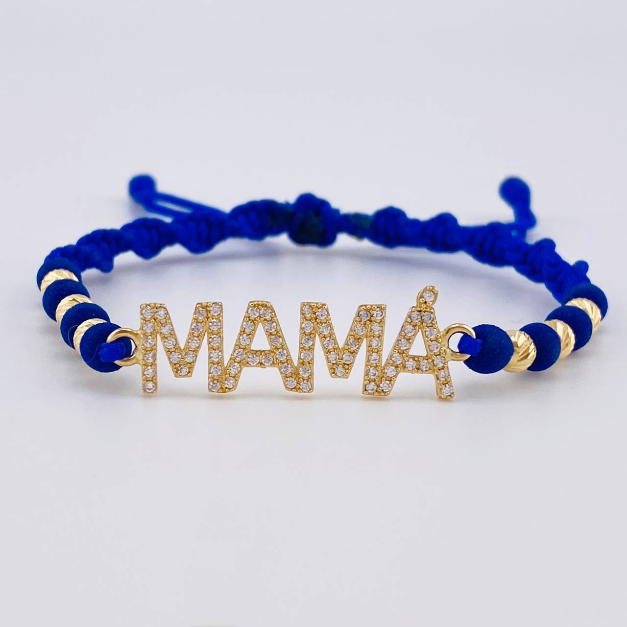 Blue Woven Bracelet Charm Mom - Beads 4Mm / 6 Units Yellow Gold 18K (A.C)