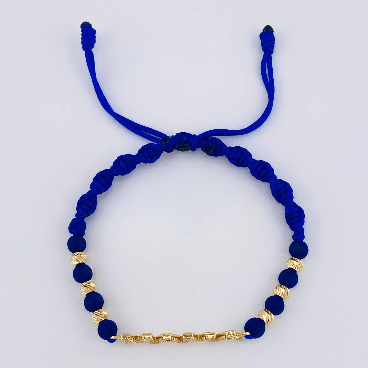 Blue Woven Bracelet Charm Mom - Beads 4Mm / 6 Units Yellow Gold 18K (A.C)
