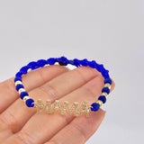 Blue Woven Bracelet Charm Mom - Beads 4Mm / 6 Units Yellow Gold 18K (A.C)