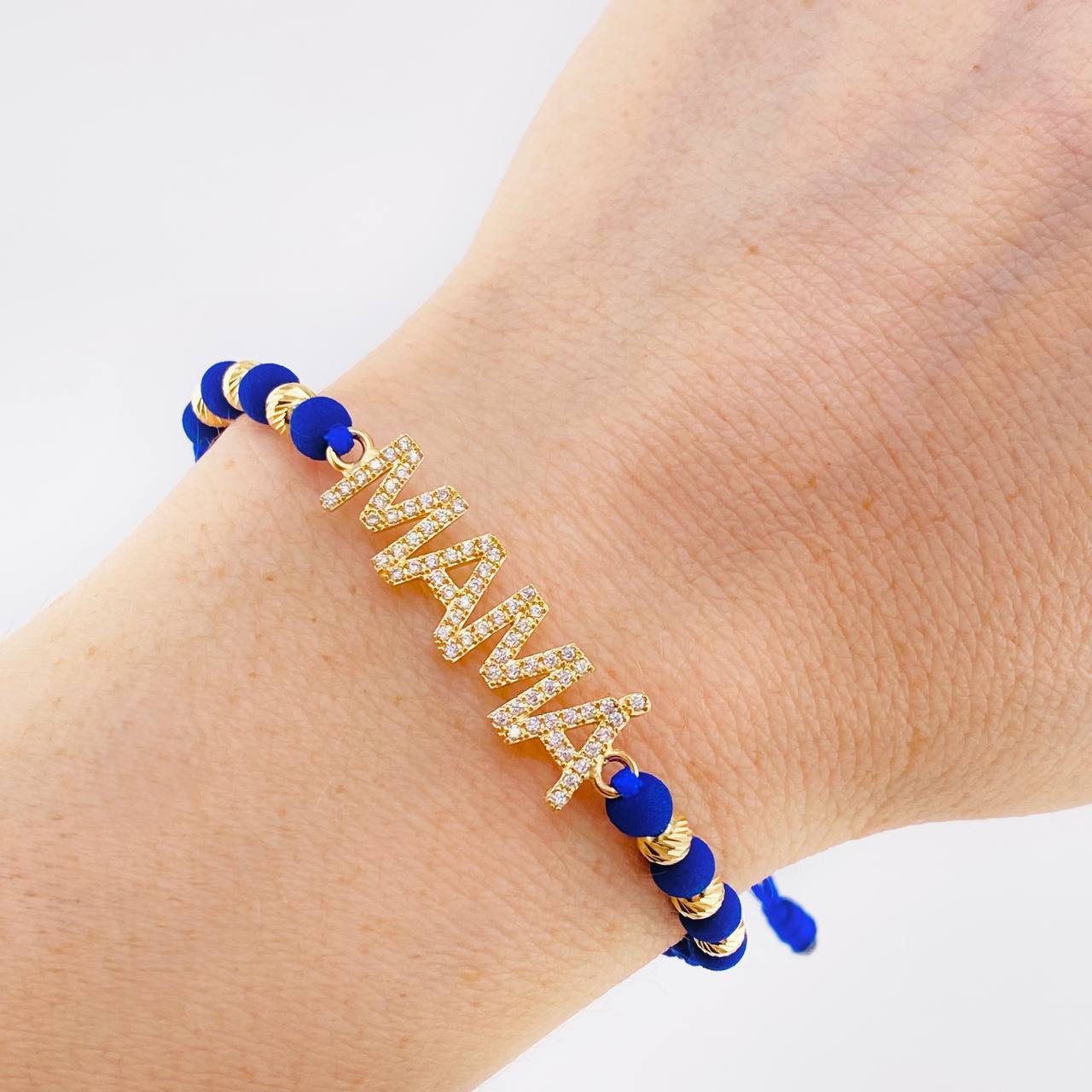 Blue Woven Bracelet Charm Mom - Beads 4Mm / 6 Units Yellow Gold 18K (A.C)