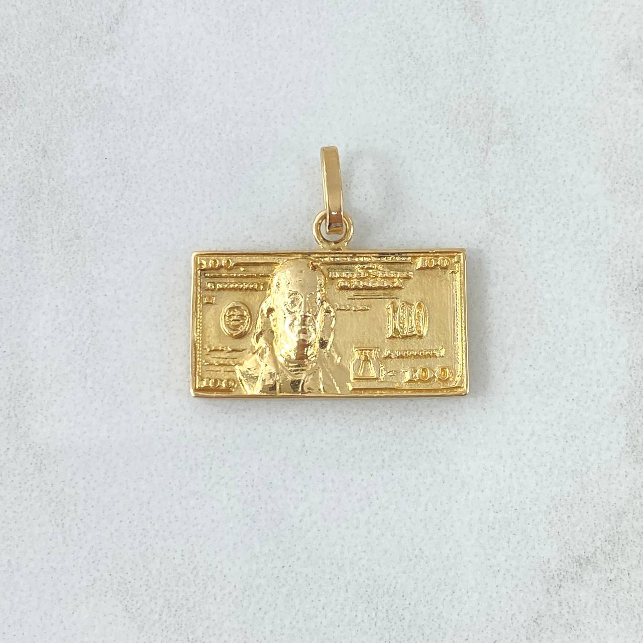 Dije 100 Dolares 3.9gr / 2cm / Liso Relieve  Oro Amarillo 18K ©