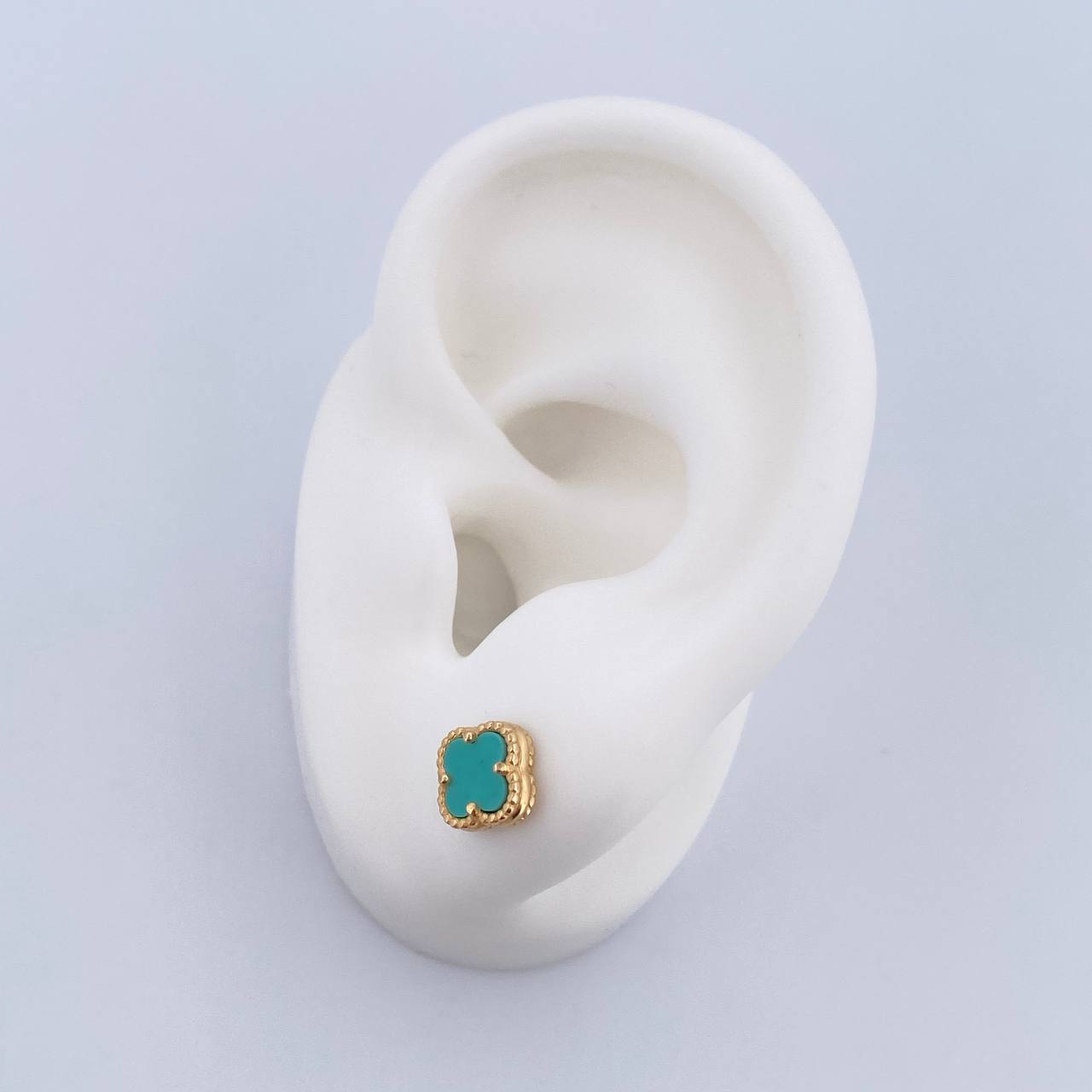 Stud Earrings Clover VCyA 2gr / Aquamarine Stone 18K Yellow Gold $
