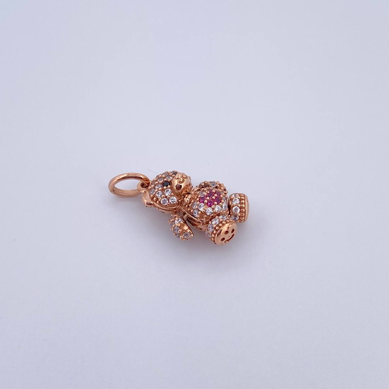 Dije Oso Articulado Mini 2.4gr / 2cm / Circones Fucsias Negros Blancos Oro Rosa 18K $