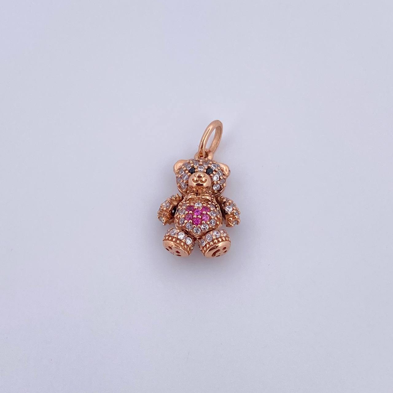 Dije Oso Articulado Mini 2.4gr / 2cm / Circones Fucsias Negros Blancos Oro Rosa 18K $
