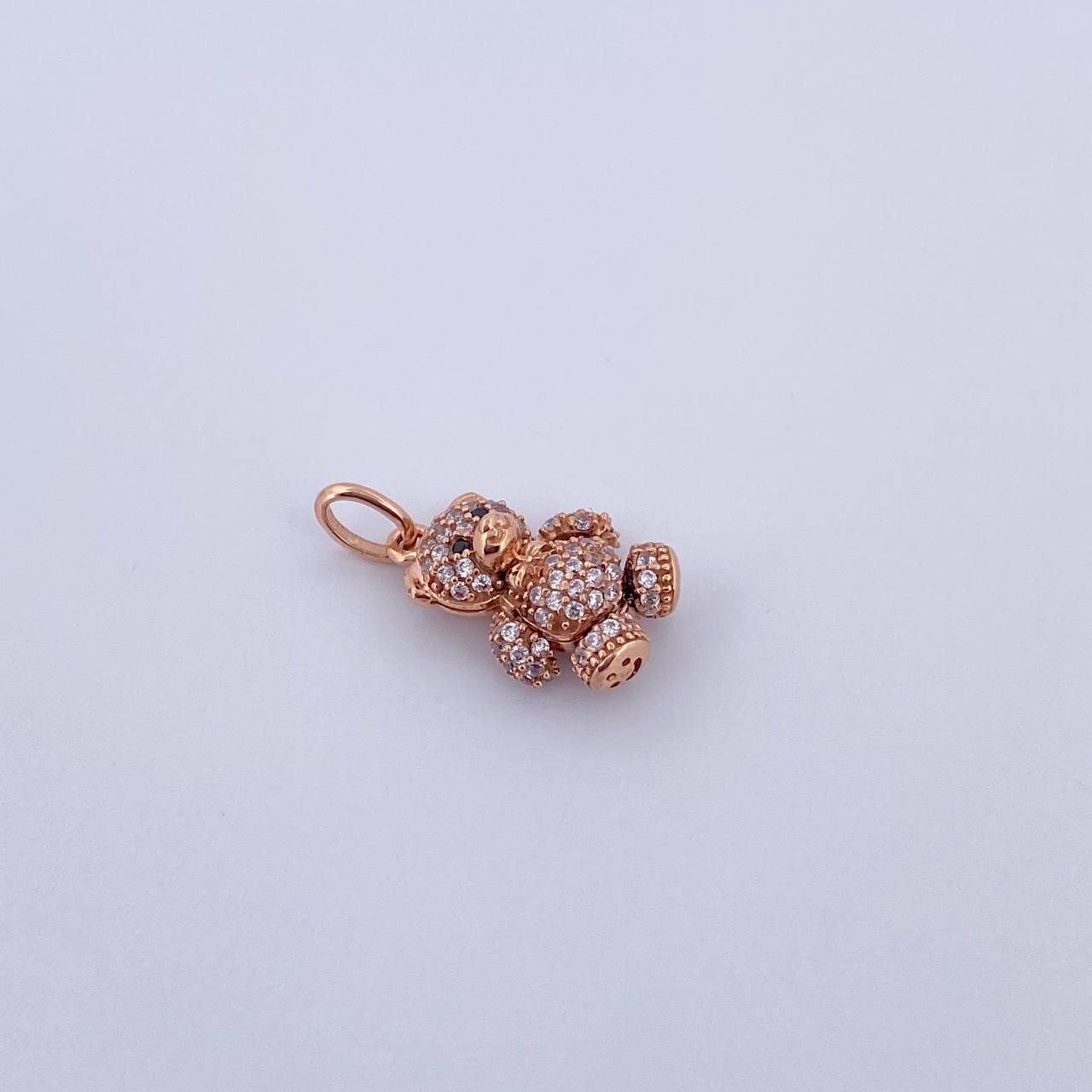 Dije Oso Articulado Mini 2.25gr / 2cm / Circones Blancos Oro Rosa 18K $