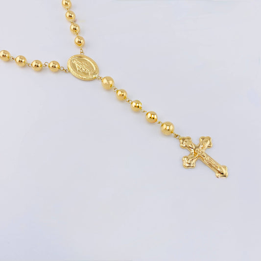 Rosario Virgen Milagrosa Cruz Cristo 21.9gr / 23 3/4 in / 7mm Oro Amarillo 18K