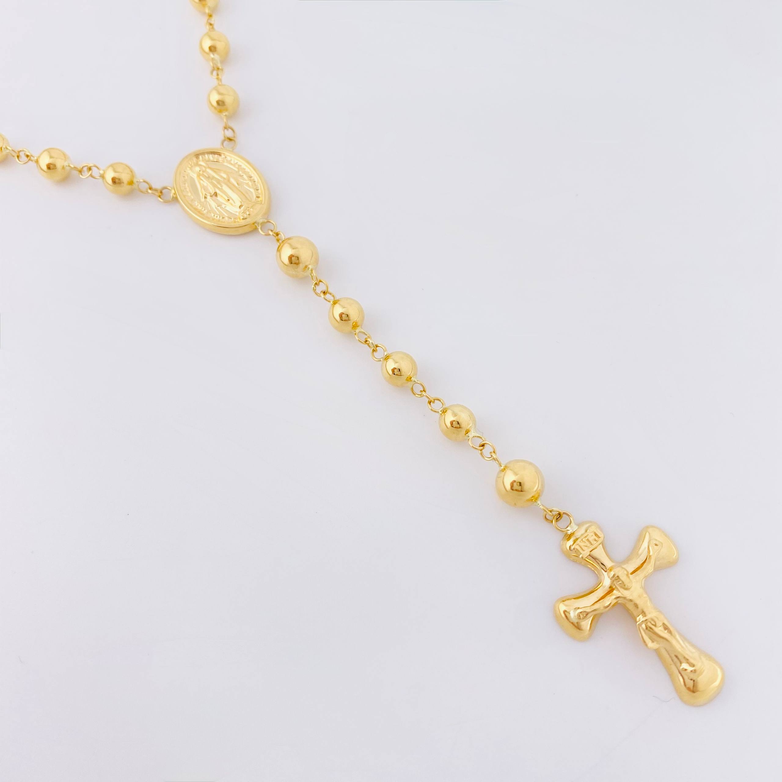 Rosario Virgen Milagrosa Cruz Cristo 13.4gr / 23 1/2 in / 5mm Oro Amarillo 18K