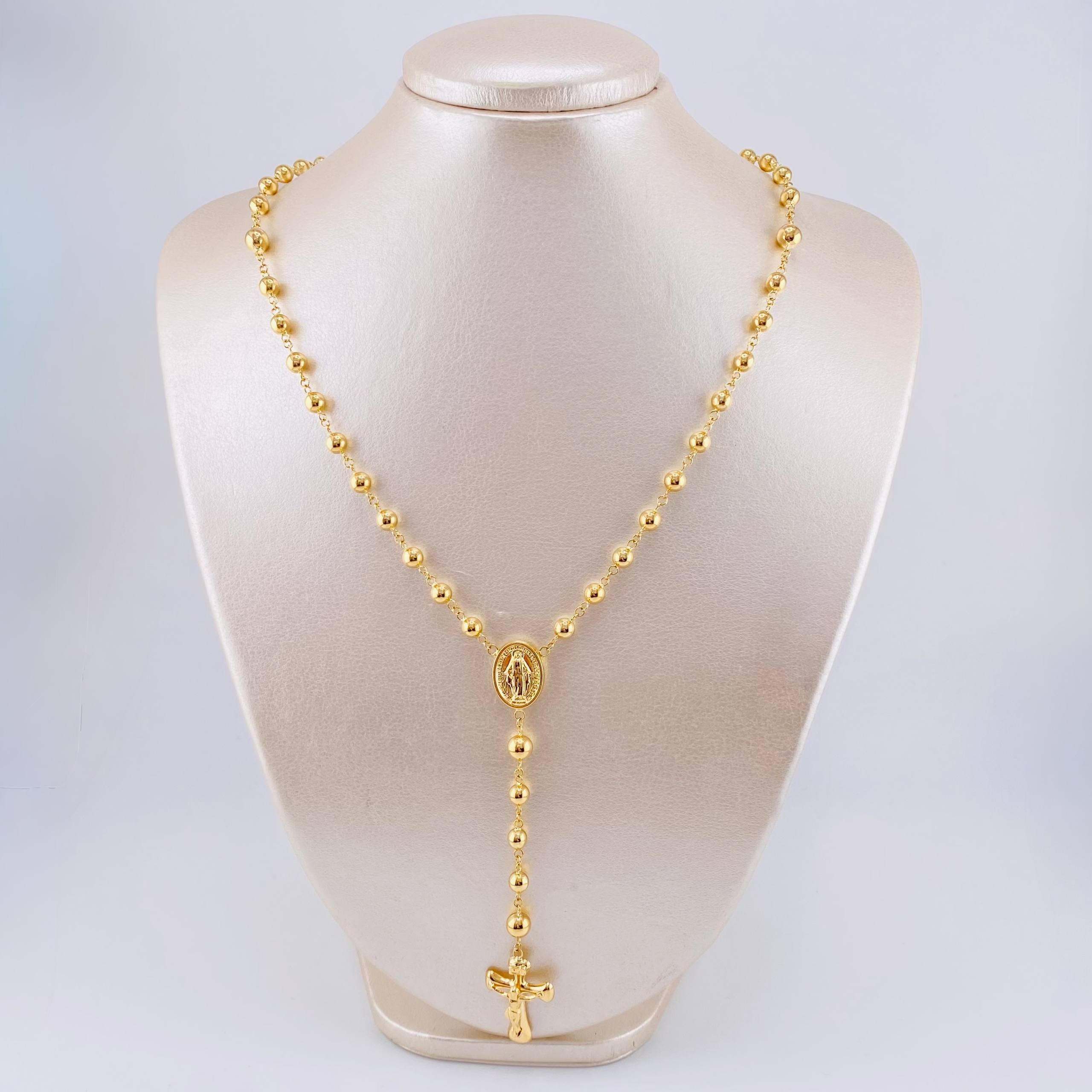 Rosario Virgen Milagrosa Cruz Cristo 13.4gr / 23 1/2 in / 5mm Oro Amarillo 18K