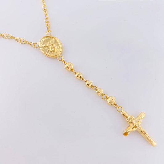 Rosario San Miguel Cruz Cristo 10.7gr / 23 1/2 in / 5mm-4mmmm Oro Amarillo 18K *