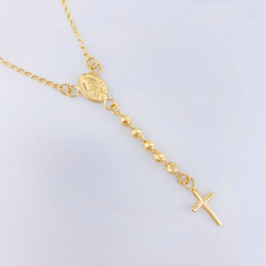 Rosario Virgen Milagosa Cruz Lisa 5.8gr / 18 3/4 in / 3mm Oro Amarillo 18K