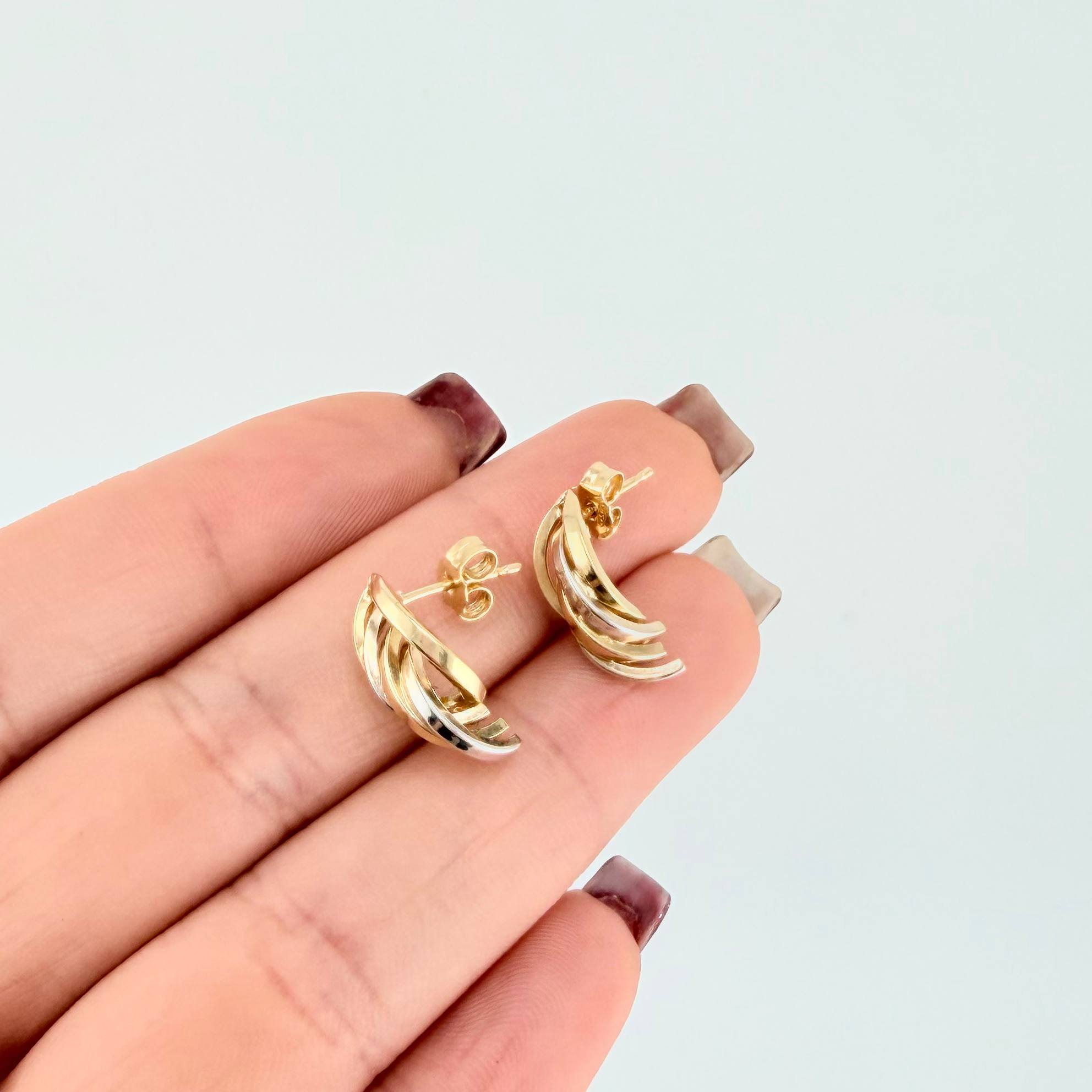 Candongas Alas Curvilineas 1.9gr / 1/2 in / Dos Oros Amarillo Blanco 18K