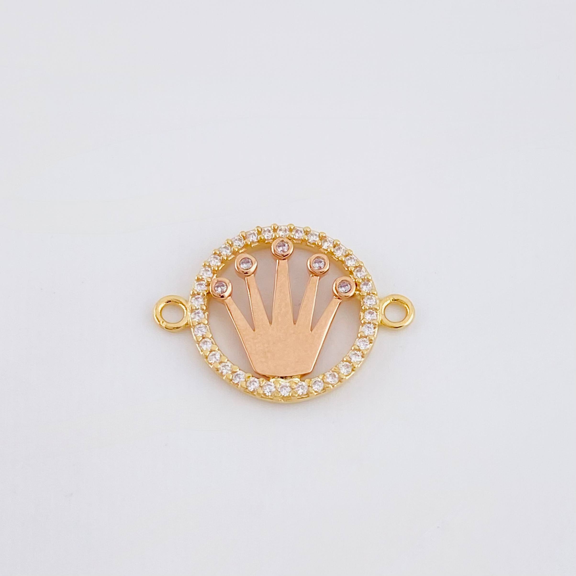 Herraje Circulo Corona 1.5gr / 3/4 in / Dos Oros Amarillo Rosa 18K *