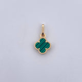 Pendant Clover VCyA 0.95gr / 1.7cm / Green Malachite Yellow Gold 18K &