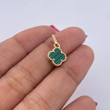 Pendant Clover VCyA 0.95gr / 1.7cm / Green Malachite Yellow Gold 18K &