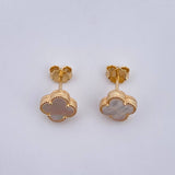 Stud Earrings Clover VCyA 2.35gr / White Pearl Yellow Gold Special Pearl 18K &