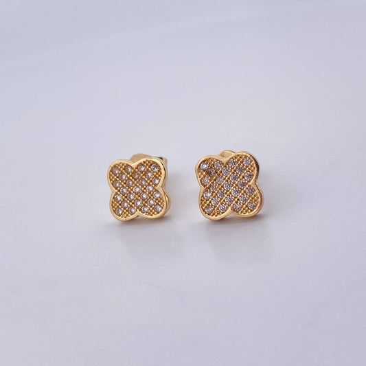 Stud Earrings Clover 2.1gr / White Zircons 18K Yellow Gold &