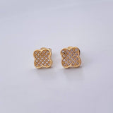 Stud Earrings Clover 2.1gr / White Zircons 18K Yellow Gold &