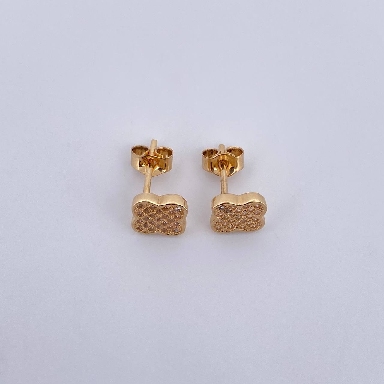 Stud Earrings Clover 2.1gr / White Zircons 18K Yellow Gold &