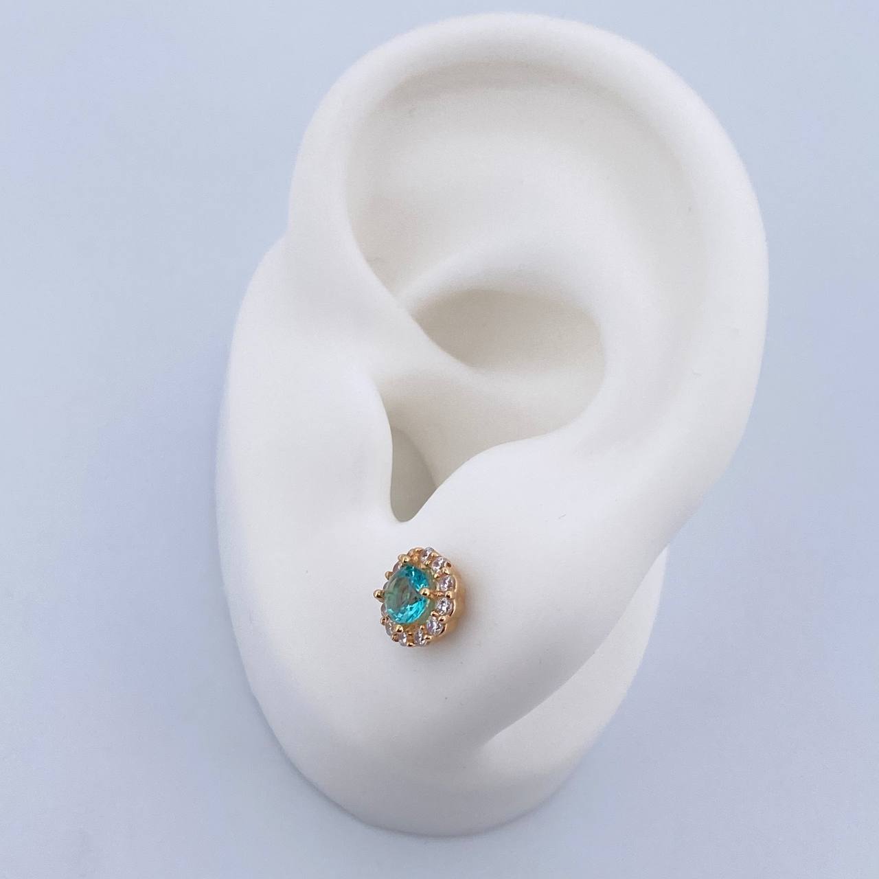 Stud Earrings Halo 2.05gr / Blue White Zircons 18K Yellow Gold $