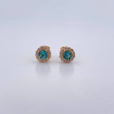 Stud Earrings Halo 2.05gr / Blue White Zircons 18K Yellow Gold $