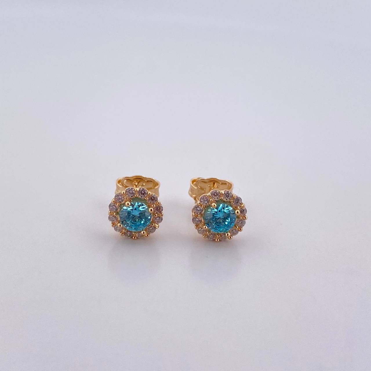 Stud Earrings Halo 2.15gr / White Blue Zircons 18K Yellow Gold &