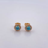 Stud Earrings Halo 2.15gr / White Blue Zircons 18K Yellow Gold &