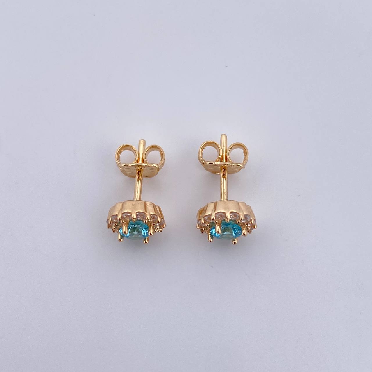 Stud Earrings Halo 2.15gr / White Blue Zircons 18K Yellow Gold &