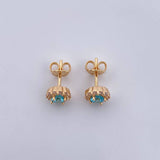 Stud Earrings Halo 2.15gr / White Blue Zircons 18K Yellow Gold &