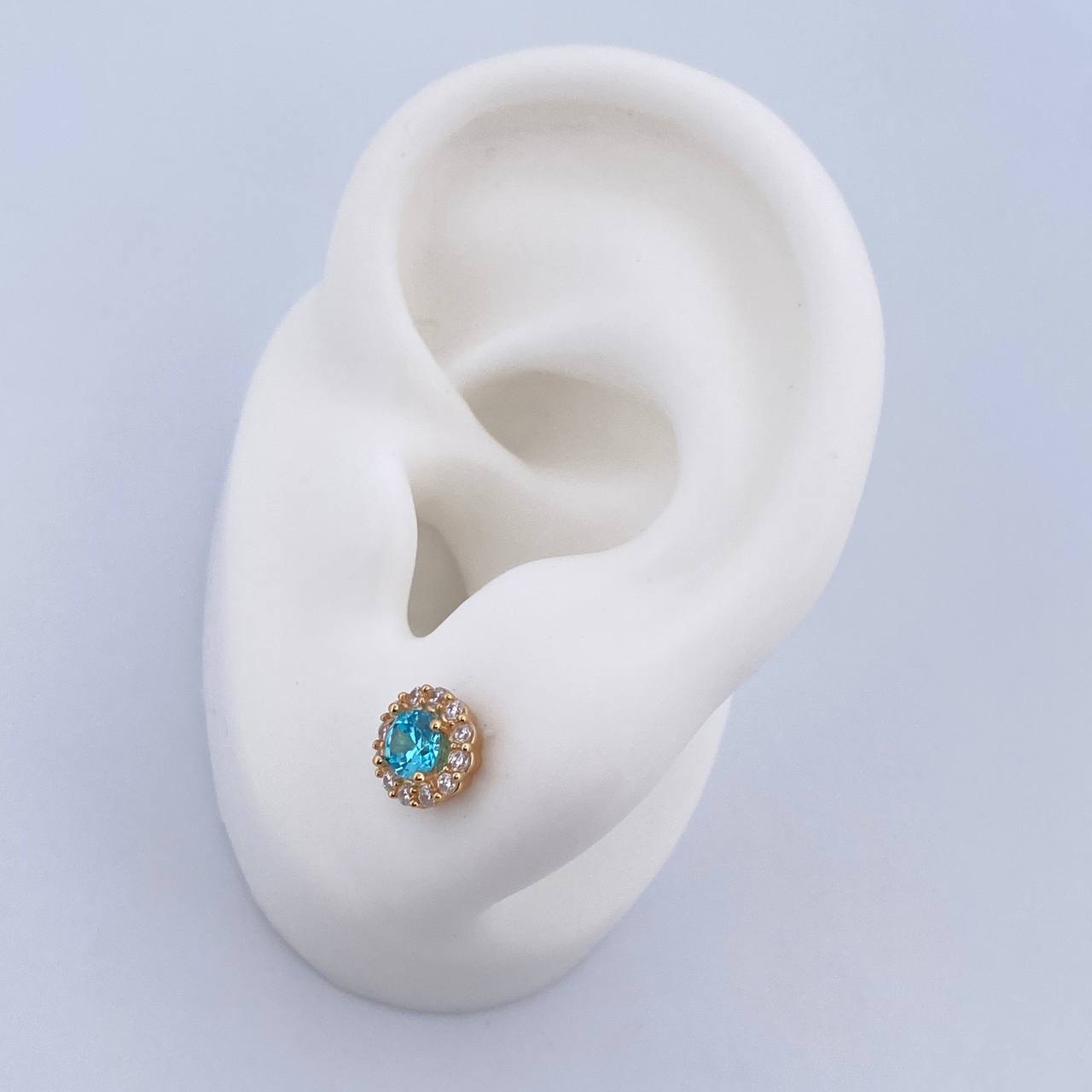 Stud Earrings Halo 2.15gr / White Blue Zircons 18K Yellow Gold &