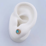 Stud Earrings Halo 2.15gr / White Blue Zircons 18K Yellow Gold &