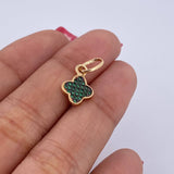 Dije Trebol 1gr / 1.7cm / Circones Verdes Dos Oros Negro Amarillo 18K &