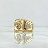 Dollar Signet Ring 16.85gr / Size 12 / Textured Square-White Zircons 18K Yellow Gold