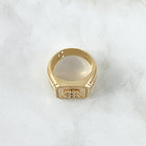 Dollar Signet Ring 16.85gr / Size 12 / Textured Square-White Zircons 18K Yellow Gold